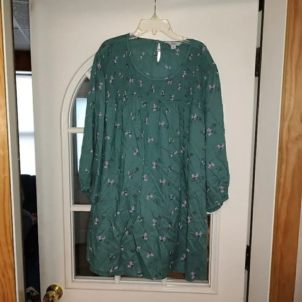 New Croft & Barrow Green Flowered Tunic Top Women's 2X